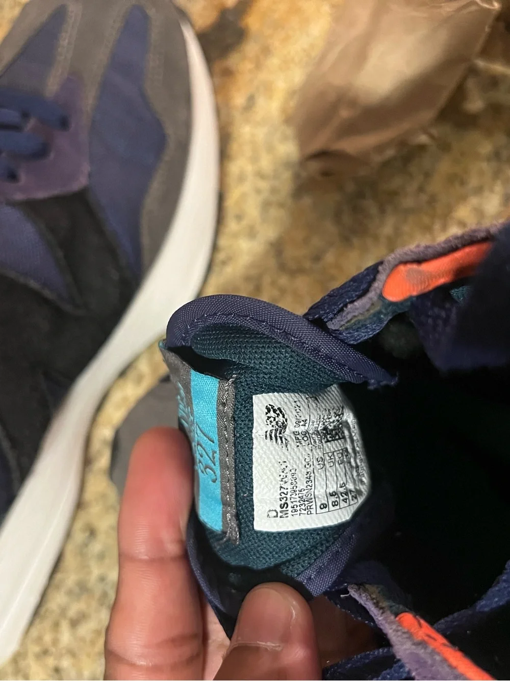New Balance navy, gray & black sneakers with coral trim